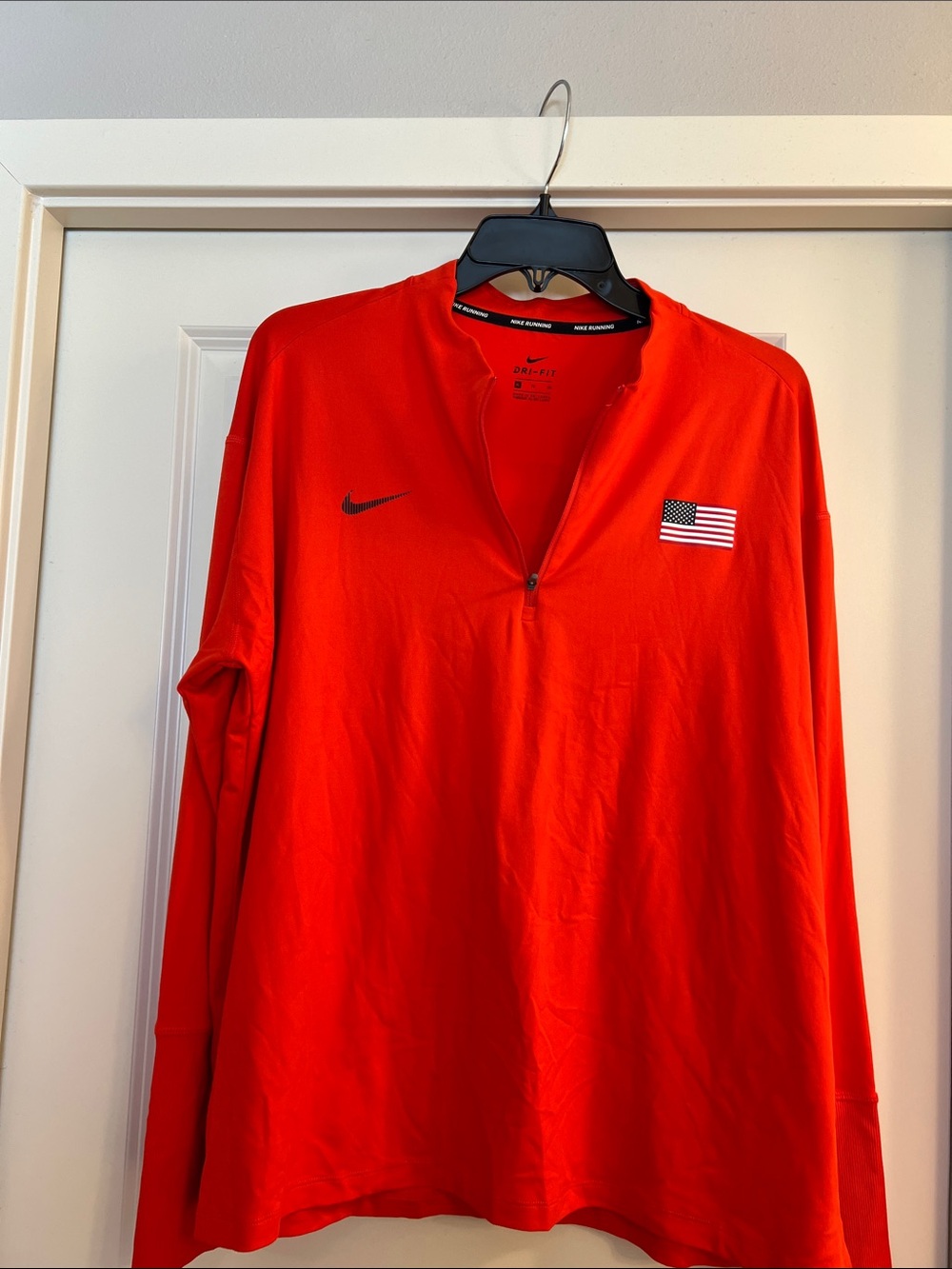 Nike Red Long-Sleeve Quarter-Zip Top with USA Flag